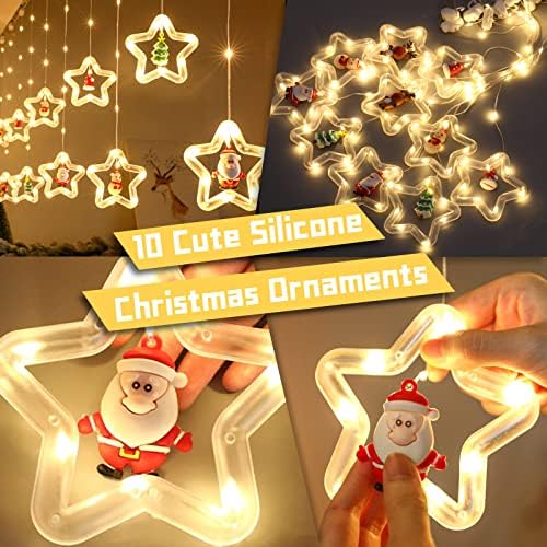 אורות מיתר לחג המולד של Aepiraza, 120 אורות תלויים LED עם צעצוע קישוט לחג המולד של סנטה קלאוס, אורות חלון לבן מופעלים על ידי USB לחיצה