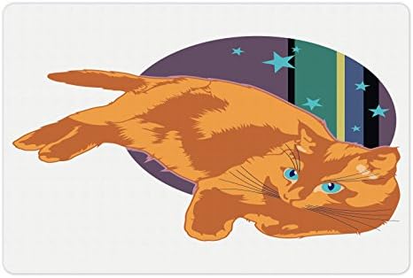 מחצלת חיית מחמד לחתול לונא-נדיבה למזון ומים, עבודות מודרניות של חתול הנשכב מול כוכב כדור הארץ כוכבי חלל חיצוניים, מלבן שאינו החלקה על