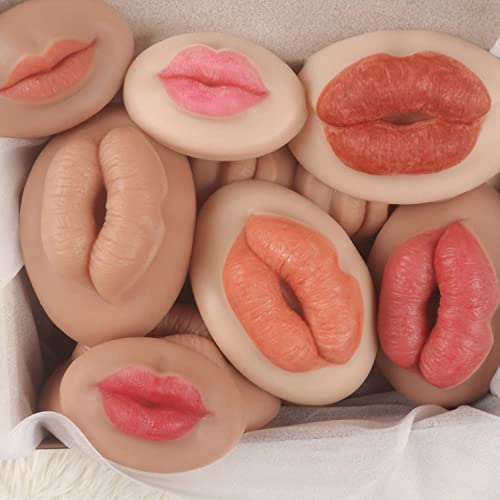 שפתיים סיליקון ריאליסטיות סופר גדולות 3 ד לתרגול איפור, שדרוג חדש שפתיים מזויפות, בובת שפתיים רכה למגע עור לאימון קעקוע עם 1 שפתונים בחינם