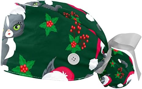 2 חתיכות חתול חג המולד עם כובע קרצוף עם כפתורים ועניבת סרט לנשים