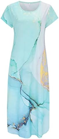 מיאשוי סקופ צוואר קיץ שמלת נשים מזדמן רופף רך צווארון עגול קצר שרוול כיסי נדנדה חולצה שמלה לנשים