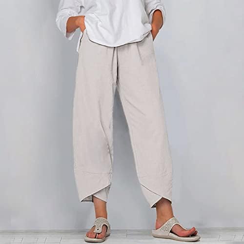 כותנה פשתן קאפרי מכנסיים נשים לנשים קיץ מקרית קאפרי מכנסיים עם כיסים בבאגי בוהו קומפי חוף מכנסיים