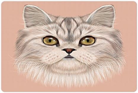 מחצלת חיות מחמד לחתול לונדיאנית למזון ומים, דיוקן החתול הפרסי הביתי עם גלישת אופי סיאמי צבע בעלי חיים פרוותי, מלבן מחצלת גומי ללא החלקה