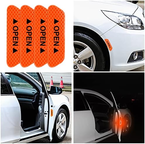 דלת רכב 4 יחידות פתוחה מדבקות רפלקטיביות, נראות לילית בטיחות אוטומטית מדבקות מהירות, 3.6 x 0.9 אינץ