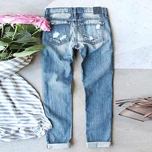 מיאשוי שליטה מדי מכנסיים נשים ג 'ינס עצמאות יום הדפסת קרע מכנסיים גודל ג' ינס