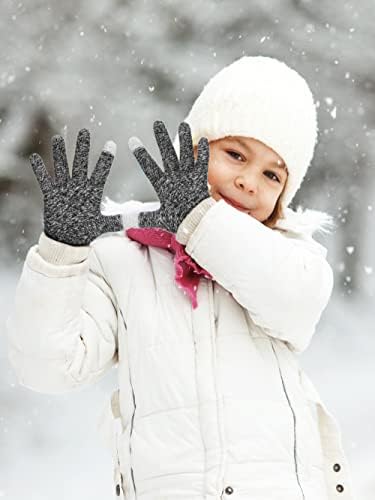 4 זוגות ילד של חורף מסך מגע כפפות שרוול אלסטי קסם למתוח גריפר כפפות עבה חם כפפות עבור בני בנות