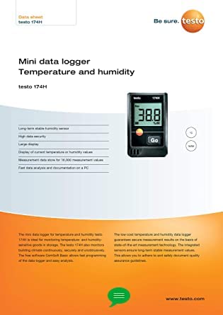 שימוש רב בוגר נתוני לחות טמפרטורה לתעשיות מזון, תרופות, בנקים בדם עם מודל תעודת כיול: Testo 174H