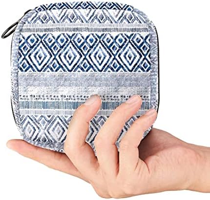 שקית אחסון מפיות סניטרית של Oryuekan, שקיות רוכסן משטחיות ניידות לשימוש חוזר, שקיות אחסון טמפון לנשים, פסי דפוס יהלומים כחולים וינטג '
