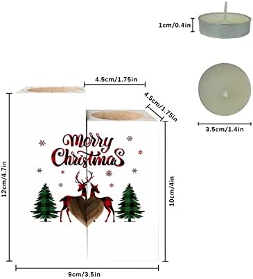 חג המולד פמוט מתנות לנשים, דו צדדי הדפסת נר קישוט, משובץ איילים חג המולד עץ החג שמח עץ פמוטים עם 2 תה אור נר עבור יום הולדת