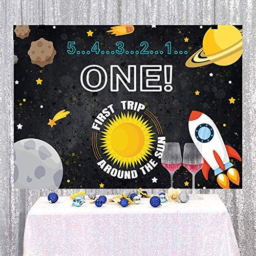 לופריס חלל רקע צילום יום הולדת 1 קריקטורה חלל החיצון שמש כוכב כוכבים שמיים טיל ספינה ילדים בני מסיבת יום הולדת רקע טיול ראשון סביב השמש