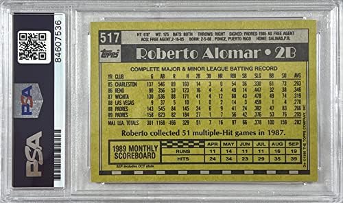 רוברטו אלומר אוטומטי 1990 Topps 517 MLB סן דייגו פאדרס PSA מכוסה