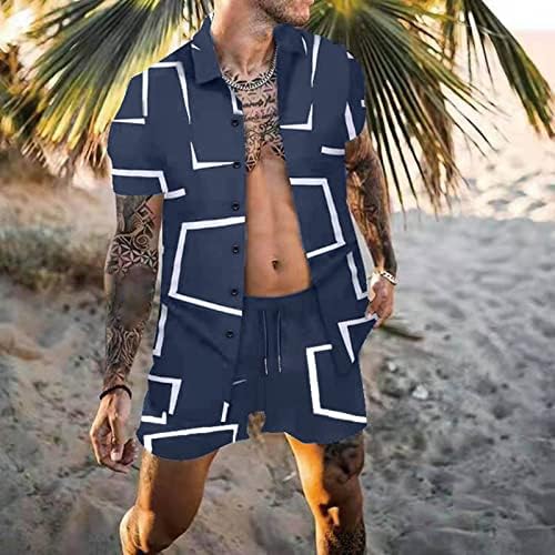 קוויז'ה גברים פונה חולצת צווארון מכנסיים מכנסיים שרוול קצר הדפס הוואי אופנה אופנה מזדמנים חולצת קיץ מכנסיים ספורט חליפה