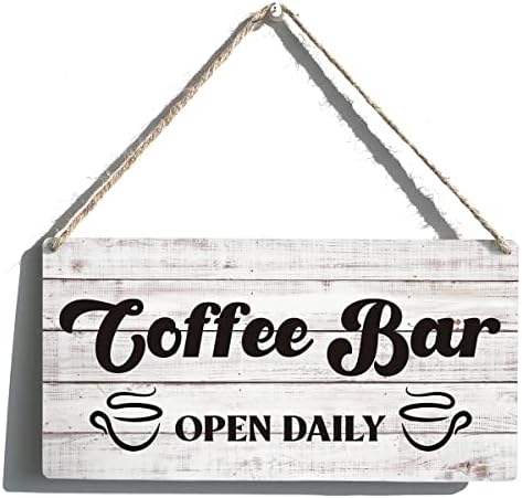 שלטי קפה מצחיקים שלטי קפה מתנה בית קפה בית קפה פתוח יומי שלט תלייה עץ כפרי אמנות קיר בית קישוט מטבח 12 x 6 אינץ '