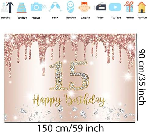 קישוטים ליום הולדת 15 שמח באנר רקע יום הולדת לילדות מסיבה בת 15 שמחה שלט בד פוסטר ילדה יום הולדת רוזגולד צילום רקע אספקת מסיבת יום הולדת