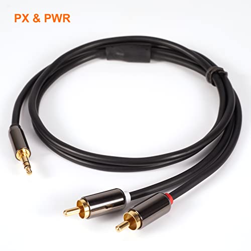 PX & PWR 3.5 ממ לכבל RCA, 3.5 ממ זכר עד 2 RCA כבל עזר של Auxiliary Stereo מתאם Stereo, כבל מפצל 6.6ft/2m AUX RCA Y לסמארטפונים, רמקולים,