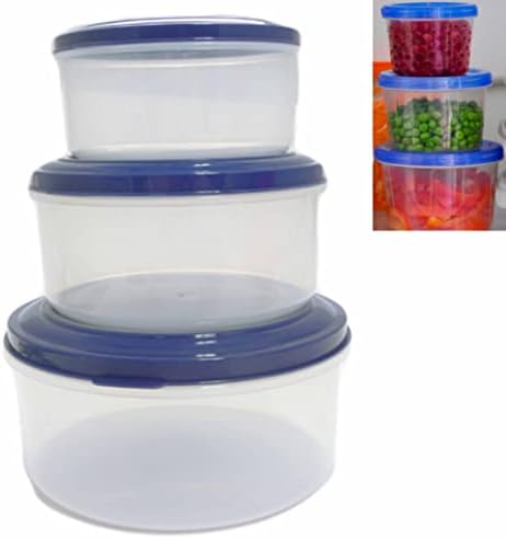 3 יחידות מיכלי אחסון מזון עגולים בגדלים שונים פלסטיק הניתן למיקרוגל עם מכסים