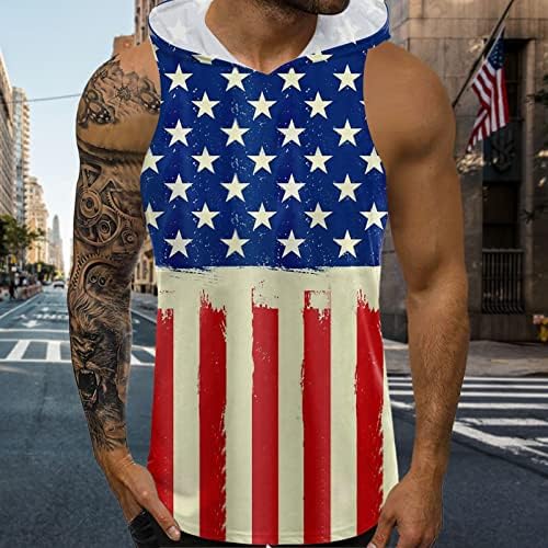 חבילת מיאשוי חולצות גברים של קיץ יום העצמאות דיגיטלי 3 דגל הדפסת ברדס ללא שרוולים אפוד חולצה עליונה