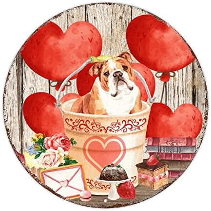 אדום אהבה כלב שלט מתכת שלט ולנטיין יום ורוד לב כלב עגול מתכת עגול פח כלב ורוד ורוד קינוח מתכת פוסטר מתכת חותם הכלב שלי הוא שלי שלט ולנטיין