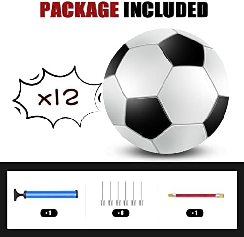 Jiaonun 12 חבילה כדורי כדורגל קלאסיים בגודל 3/4/5 מתנפחים עם משאבה לילדים, נוער ומבוגרים, כדור כדורגל שחור לבן בתפזורת