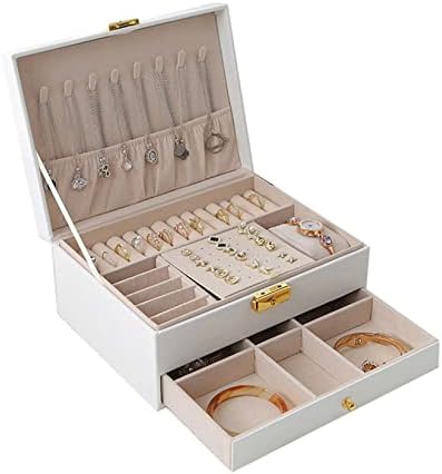 מארגן תכשיטים Petphindu קופסאות תכשיטים תכשיטים מארגן טיולים מארגן אחסון תכשיטים מארז שכבה כפולה סגנון תכשיטים עגילי תכשיטים עגילי תכשיטים