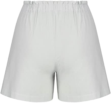 מכנסיים קצרים מזדמנים של קיץ נשים כותנה פשתן מכנסיים קצרים רופפים נוחים אלסטיים מותניים גבוהים שרצועות מלאות צבעוניות חוף מכנסיים קצרים
