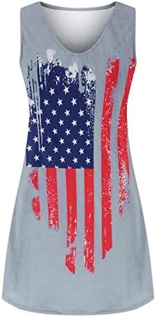 4 ביולי סקסי שמלות לנשים רופף מזדמן קיץ מיני שמלה ללא שרוולים צווארון אמריקאי דגל כוכבים פסים חוף שמלה