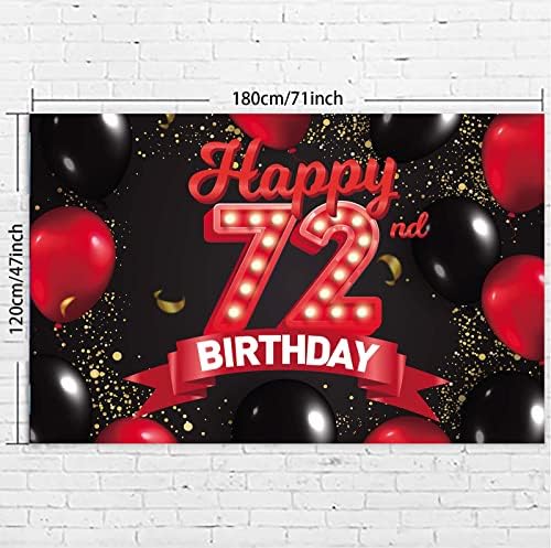 שמח 72 יום הולדת אדום ושחור באנר רקע קישוטי בלוני נושא דקור עבור בנות נשים נסיכת 72 שנים מסיבת יום הולדת יום הולדת תא צילום אבזרי אספקת