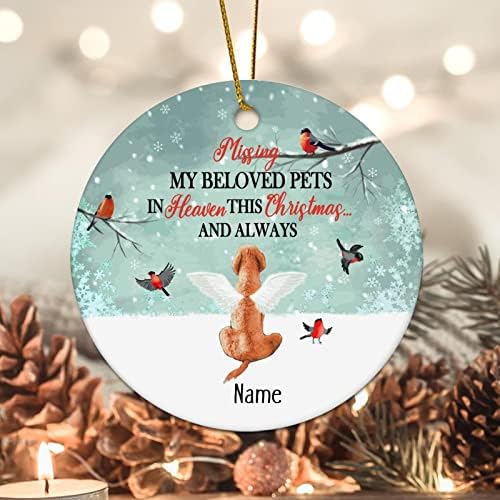 זיכרון לחיות מחמד כלב חג המולד קישוט מתגעגע שלי האהוב לחיות מחמד בגן עדן קרמיקה מזכרת הובווארט כלב 3.2 אינץ עם זהב מחרוזת אישית חג המולד