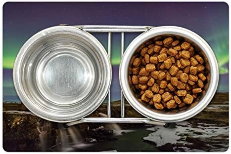 מחצלת לחיות מחמד של אמבסון אורורה בוראליס למזון ומים, תכונה איסלנדית ידועה של אורורה נוף הררי סלעי, מחצלת גומי מונעת החלקה לכלבים וחתולים,