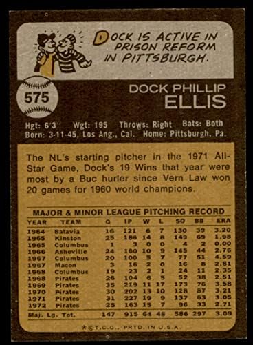 1973 Topps 575 Dock Ellis Pittsburgh Pirates Pirates Pirates