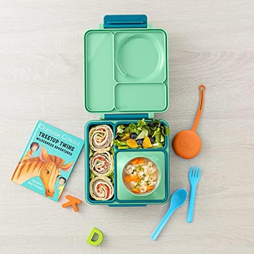קופסת בנטו של Omiebox לילדים לבנטו קופסת בנטו מבודדת עם צנצנת מזון תרמוס דליפה, 3 תאים + כלי זריחה סט עם מקרה