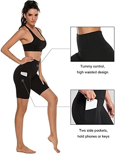 STELLE's 8 / 5 מותניים גבוהים מכנסיים קצרים מכנסי יוגה עם כיסים עם מכנסי אימון לבקרת גידול בכיסים לחדר כושר ריצה