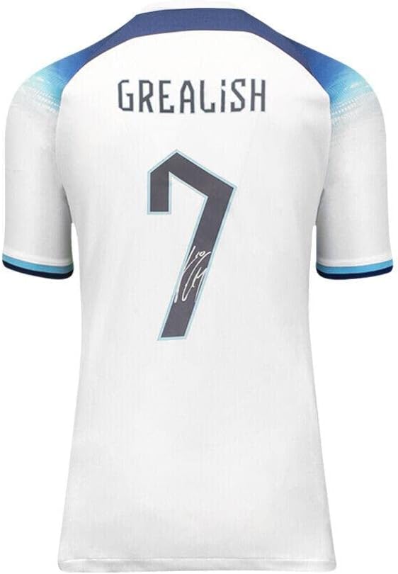 חולצת אנגליה חתומה של ג'ק גריליש - 2022-23, מספר 7 גופיית חתימה - גופיות כדורגל עם חתימה