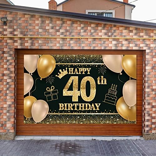 40 יום הולדת קישוטי עבור נשים גברים, שחור זהב יום הולדת שמח באנר מרפסת סימנים גדול תפאורות המפלגה דקור אספקת צילום רקע דגל 3 יחידות