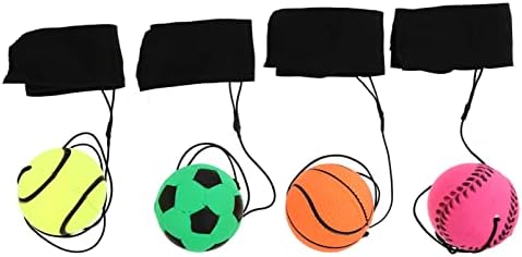 Stobok Kids צעצועים חיצוניים חיצוניים חיצוניים 4 יחידות כדורי שורש כף יד ספורט כדורי גומי כדורסל קופצני כדורגל טניס כדורגל חוזר מיתר אלסטי