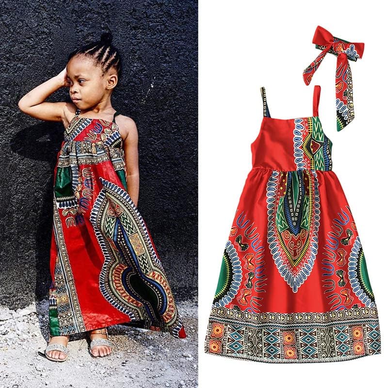 נובו ילדים בנות פעוטות אפריקאיות דשיקי שמלת ילדות קטנות שמלת הלטר ללא גב אתני בוהמיה בגדי קיץ בסגנון