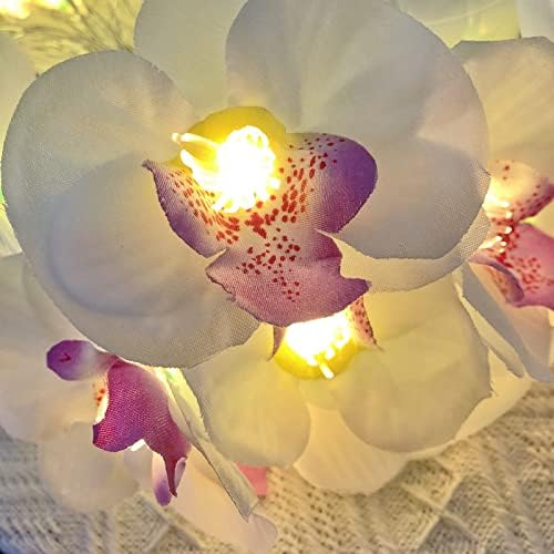 Sezrgiu מלאכותי פרחי פרחי מיתרים אורות מיתרים 20 נוריות LED אורות פיות סחלב מלאכותיים לבנים חמים לקישוט המסיבה הביתית