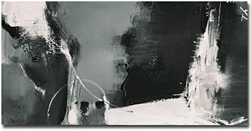 מקורי יד-צבוע מרקם שמן ציור מודרני מופשט ציור מצויר ביד גדול קיר אמנות דקור מינימליסטי מרקם שחור לבן ציור 96 * 48 נמתח