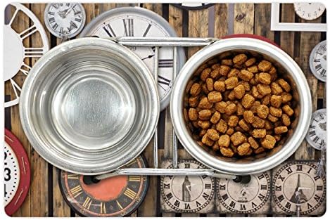אמבסון שעון לחיות מחמד מחצלת עבור מזון ומים, עתיק שעונים על קיר מכשירים של זמן בציר עיצוב דפוס יצירות אמנות, מלבן החלקה גומי מחצלת לכלבים