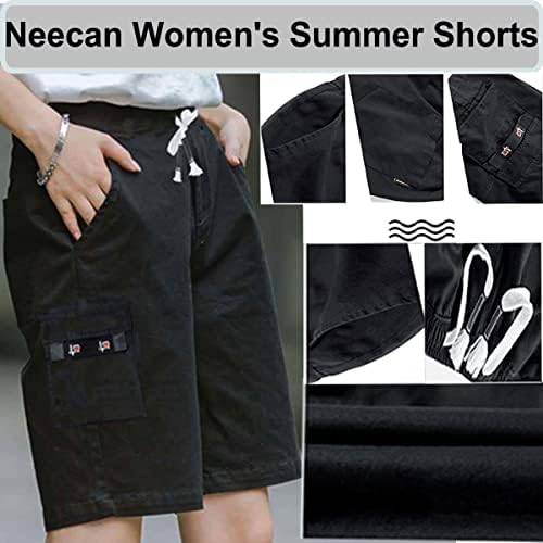 מכנסי מטען מזדמנים של נשים ניקאניות קצרים מותניים אלסטיים משיכת כותנה רופפת בכושר חיצוני ברמודה מכנסיים רבים בכיסים